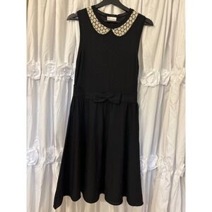 RED Valentino Black Knit Sleeveless Dress Lace Peter Pan Collar Bow Waist